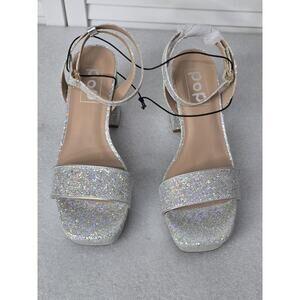 Womens Pop Casen Silver Multi Platform Sandals High Heels Size 8M Retro NEW